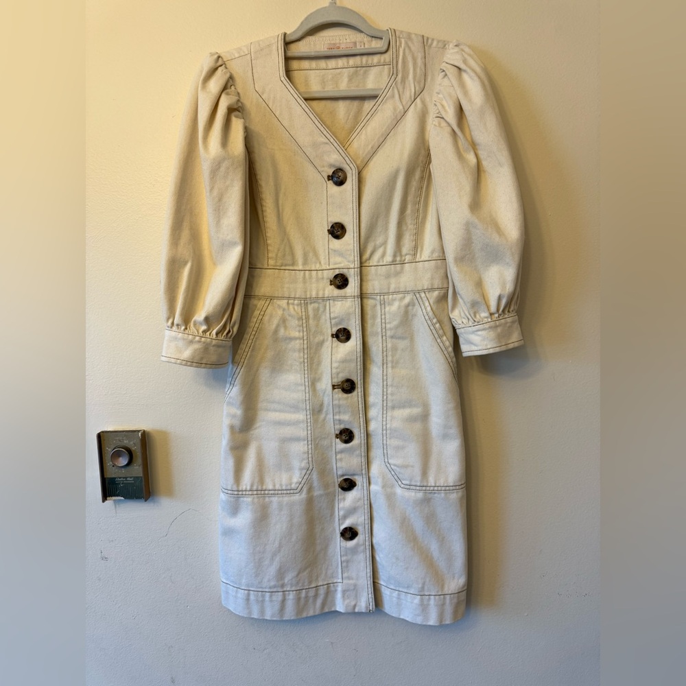 Tory Burch Cream Sheath Dress with Bishop Sleeves Size 4